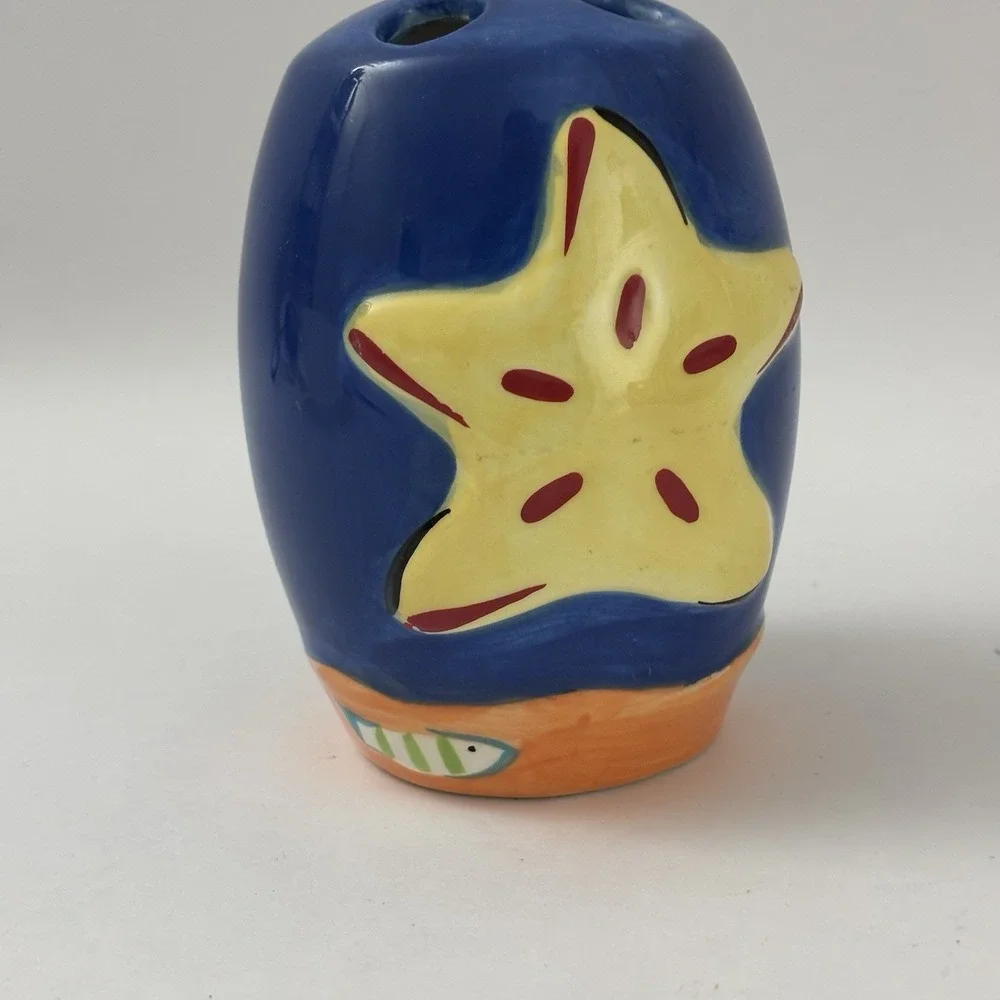 VTG Aquatic Ceramic Toothbrush Holder Bathroom Seaweed StarFish Sea Life 90s